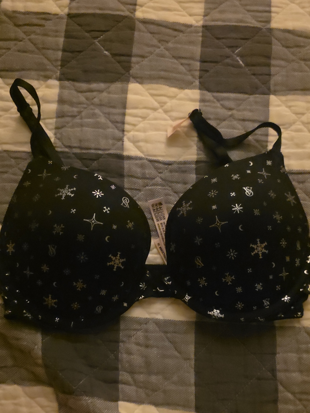New Victoria's Secret Black Bra with Silver Star & Snowflake Accents